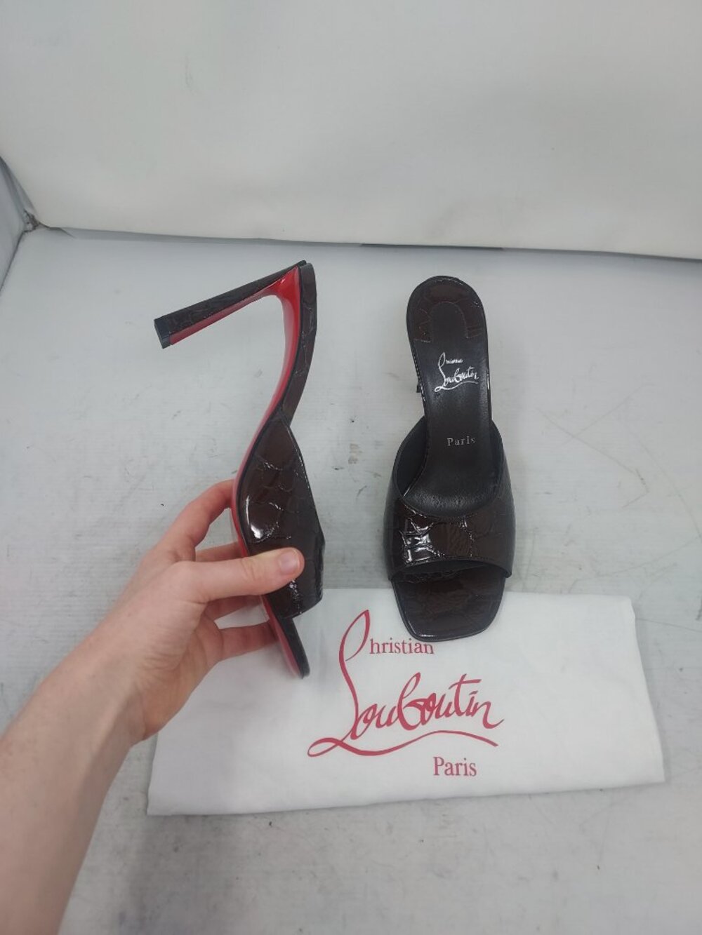 CHRISTIAN LOUBOUTIN Brown Crocodile Condora Mule Sandal